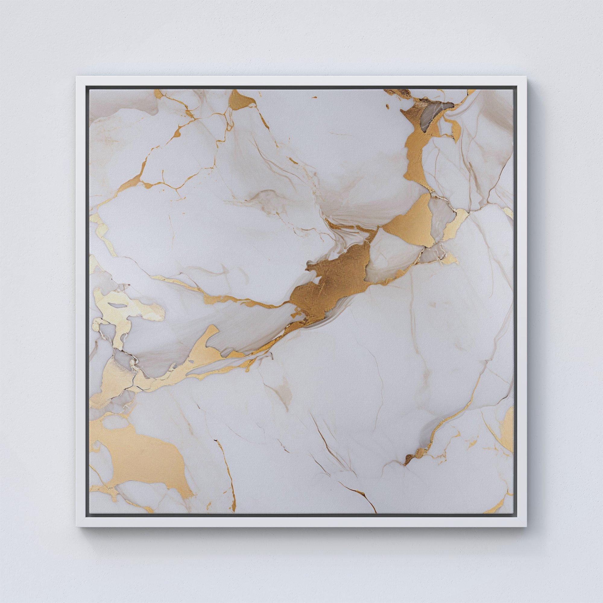 White Marble With Gold Framed Canvas
